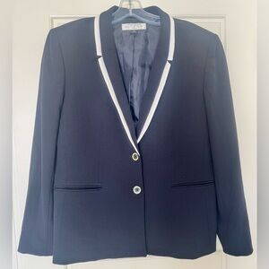 Vintage Tahari x Arthur S. Levine Navy Blazer w/White Lapel Gold Buttons 16Petit
